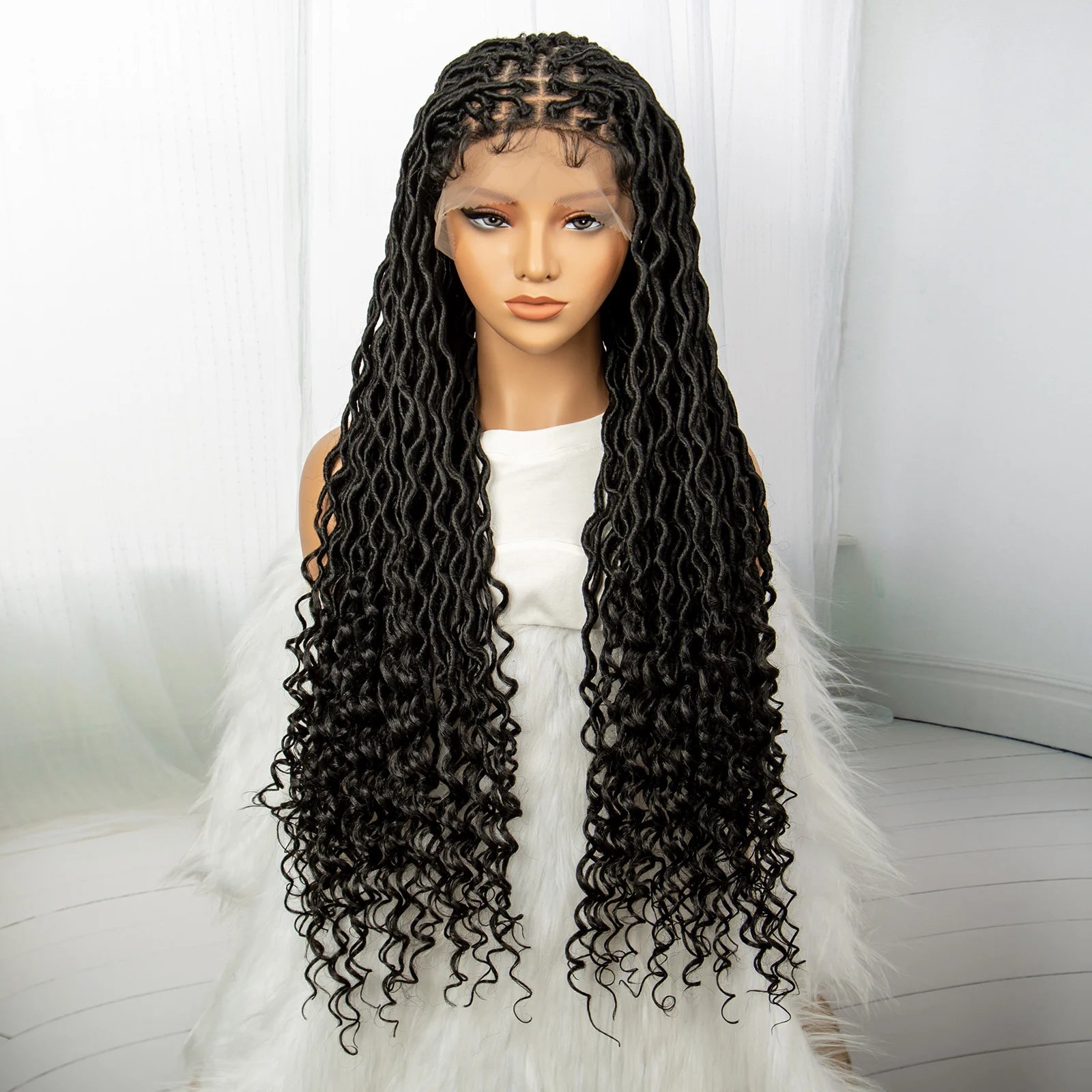 32 Inch Goddess Locs Lace Front Wig | Curly Ends | Faux Locs | Synthetic Hair | With Baby Hair
