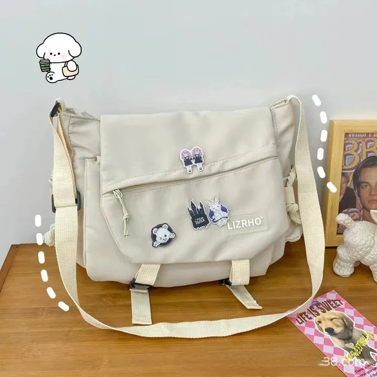 Messenger Bag Japanese Handbags School Korean Single Shoulder Bag | Girl Student Hong Kong Style Retro Large Capacity Postman Women's Luxegan