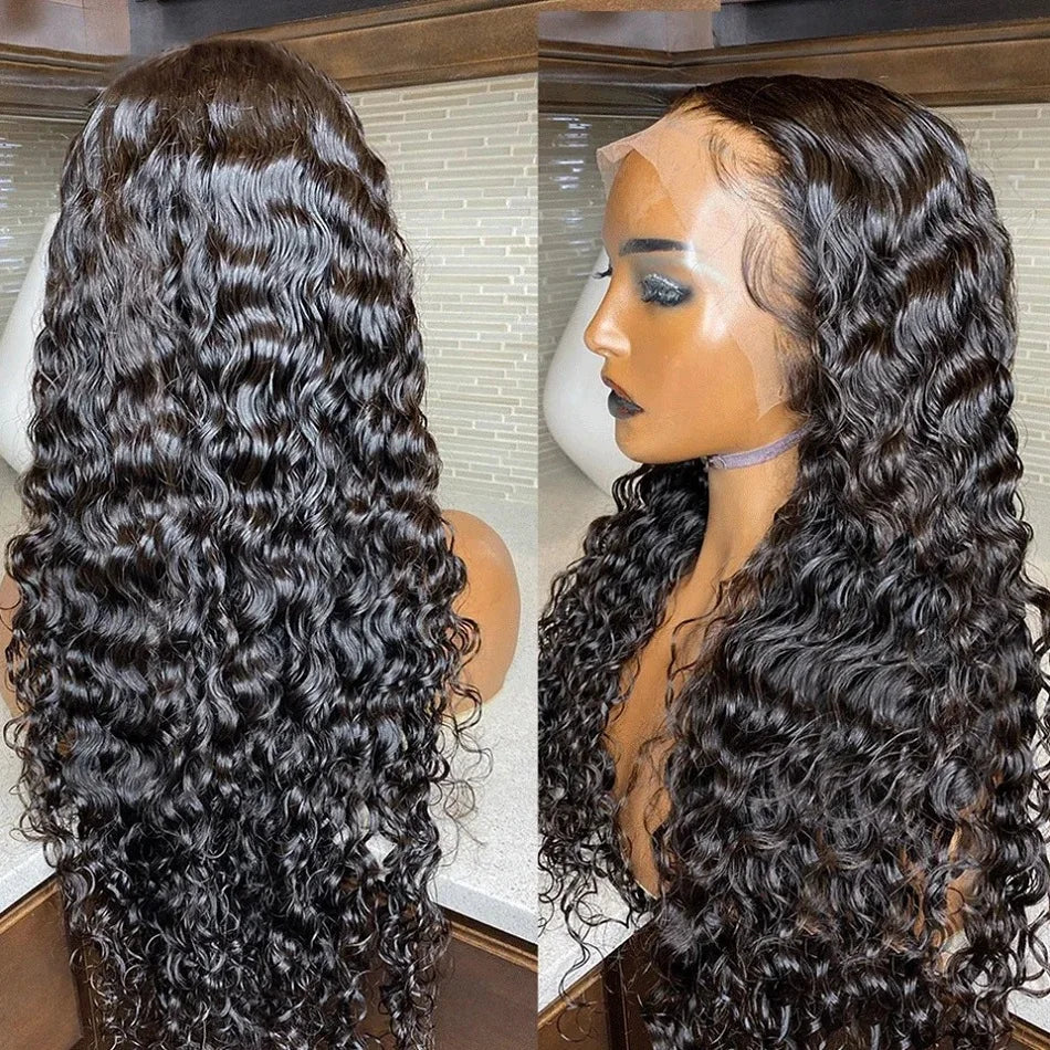 40 Inch Curly Deep Wave HD Lace Frontal Human Hair Wig | 13x6 Water Wave & 13x4 Lace Front Wig (Brazilian Remy) Luxegan