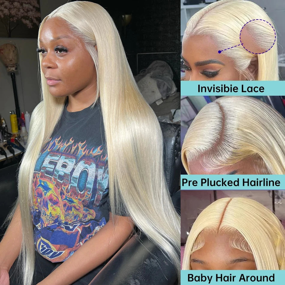 613 Platinum Blonde Straight HD Lace Wig | Sophisticated 13x6 & 13x4 Transparent Frontal | Elegant "Brazilian Remy" 26+ Inch Silhouette | "Dignified" Pre-Plucked Human Hair for Radiant Versatile Styling Luxegan