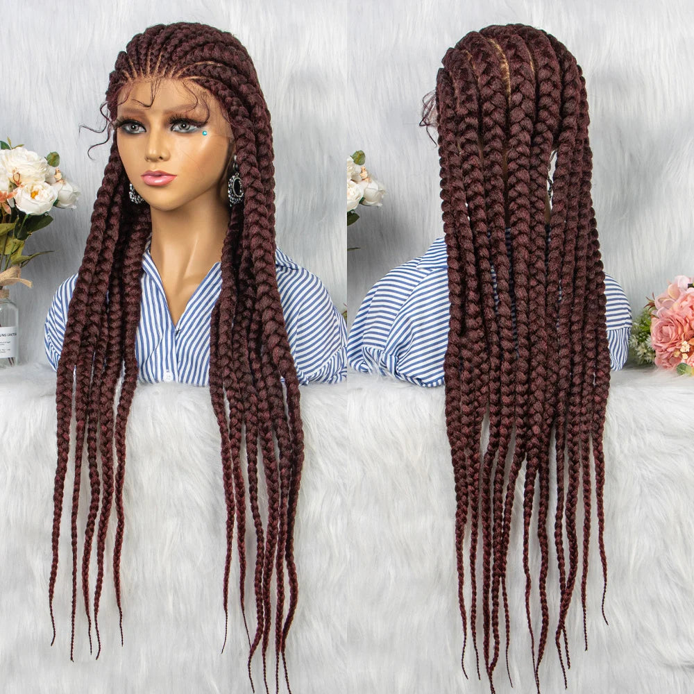 36" Box Braids Full Lace Wig | Baby Hair | Heat Resistant Synthetic Braids | Black Women Luxegan