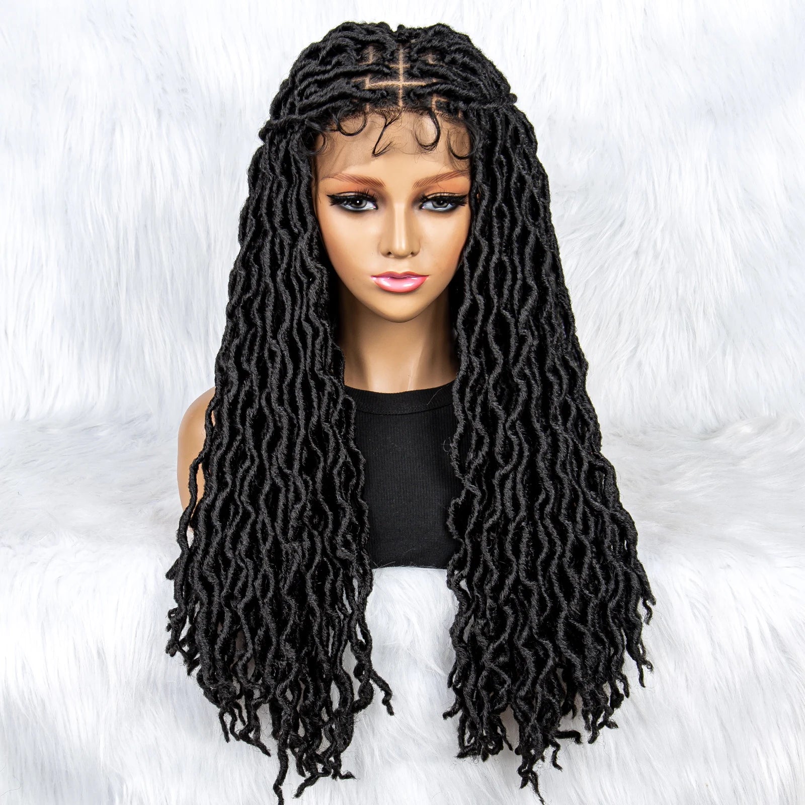 Knotless Box Braided Wig with Curly Ends & Baby Hair | Synthetic Lace Front Wig for Black Women Luxegan
