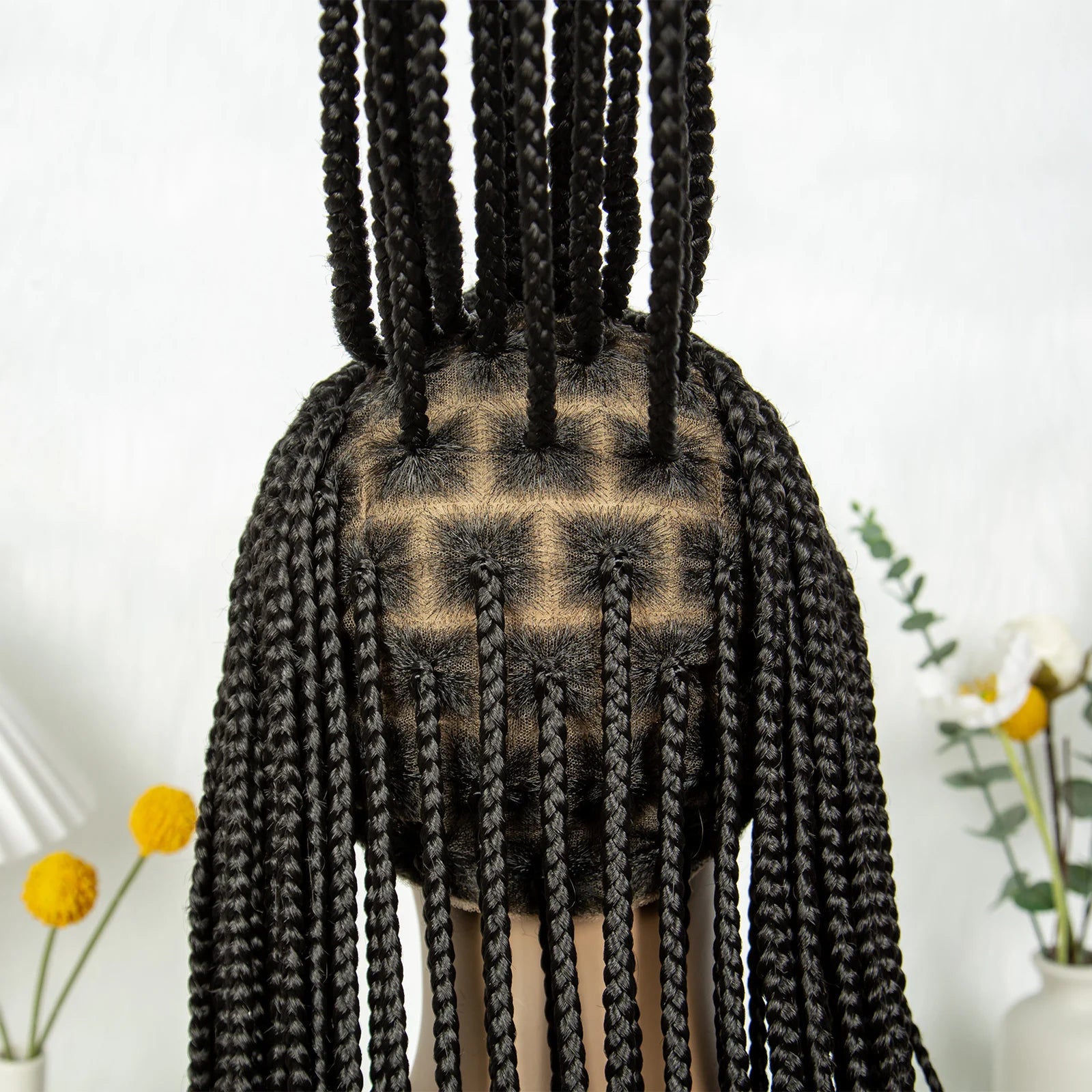 HD Transparent Full Lace Cornrow Knotless Box Braids Wig | Synthetic Goddess Braided Wig for Black Women Luxegan