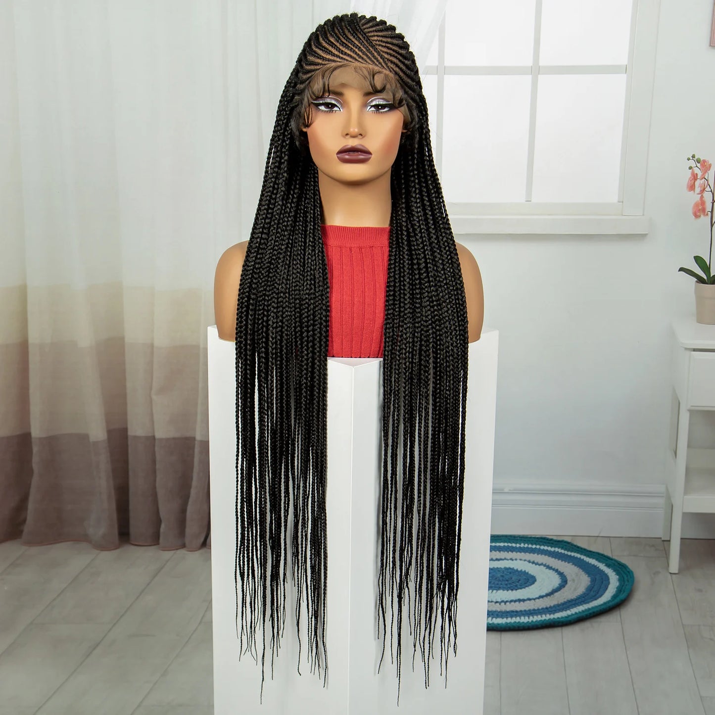 36" Cornrow Braided Full Lace Wig | Knotless Braids | Natural Looking Synthetic Braided Wig with Baby Hair for Black Women Luxegan