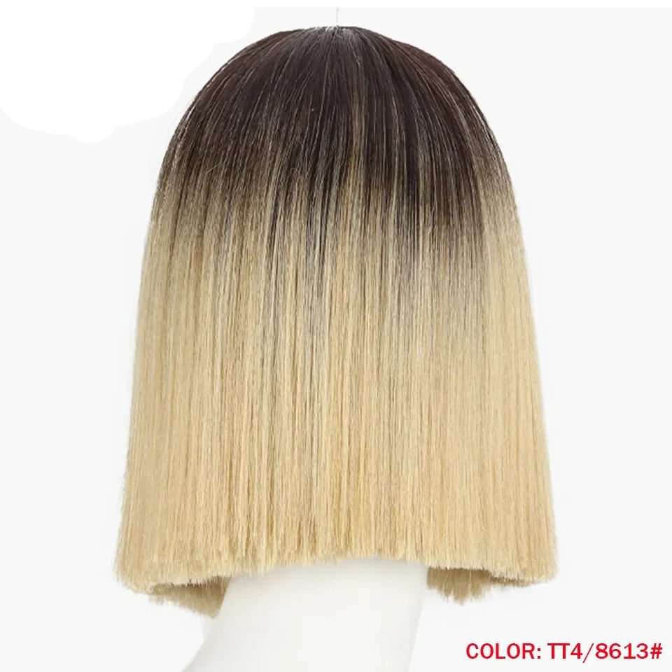 10 Inch Ombre Brown Straight Short Bob Wig | Synthetic Lace Front Wigs for Women (Heat Resistant Fiber, Cosplay & Daily Use) Luxegan