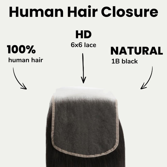 Cierre de cabello humano lacio 6x6 con encaje HD