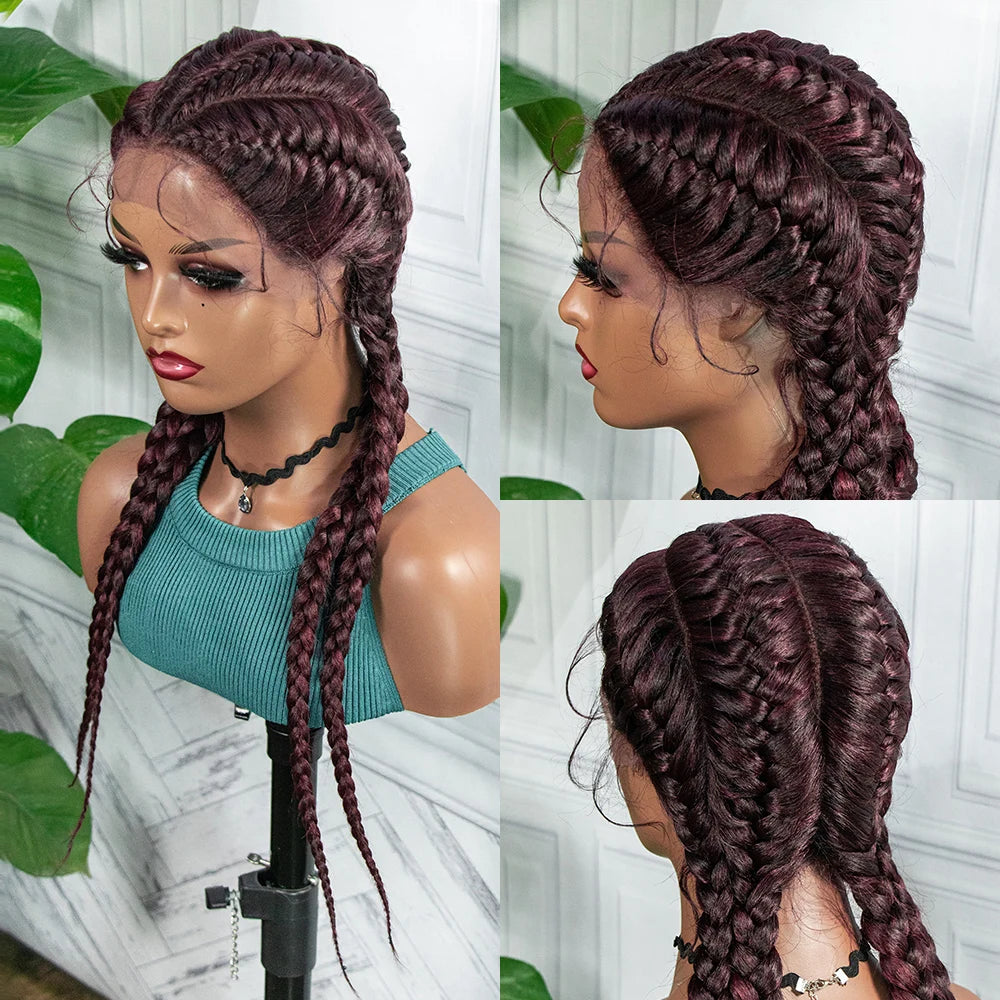 26" Box Braids Wig with Baby Hair | Synthetic Lace Front Luxegan