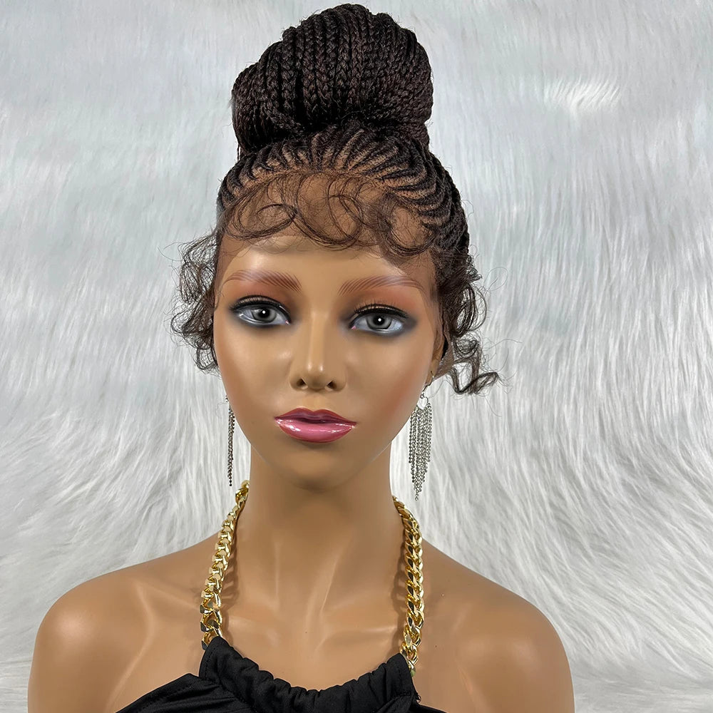 30" Braided Lace Front Wig for Black Women | African Braids with Baby Hair | Synthetic Glueless Mat Wig