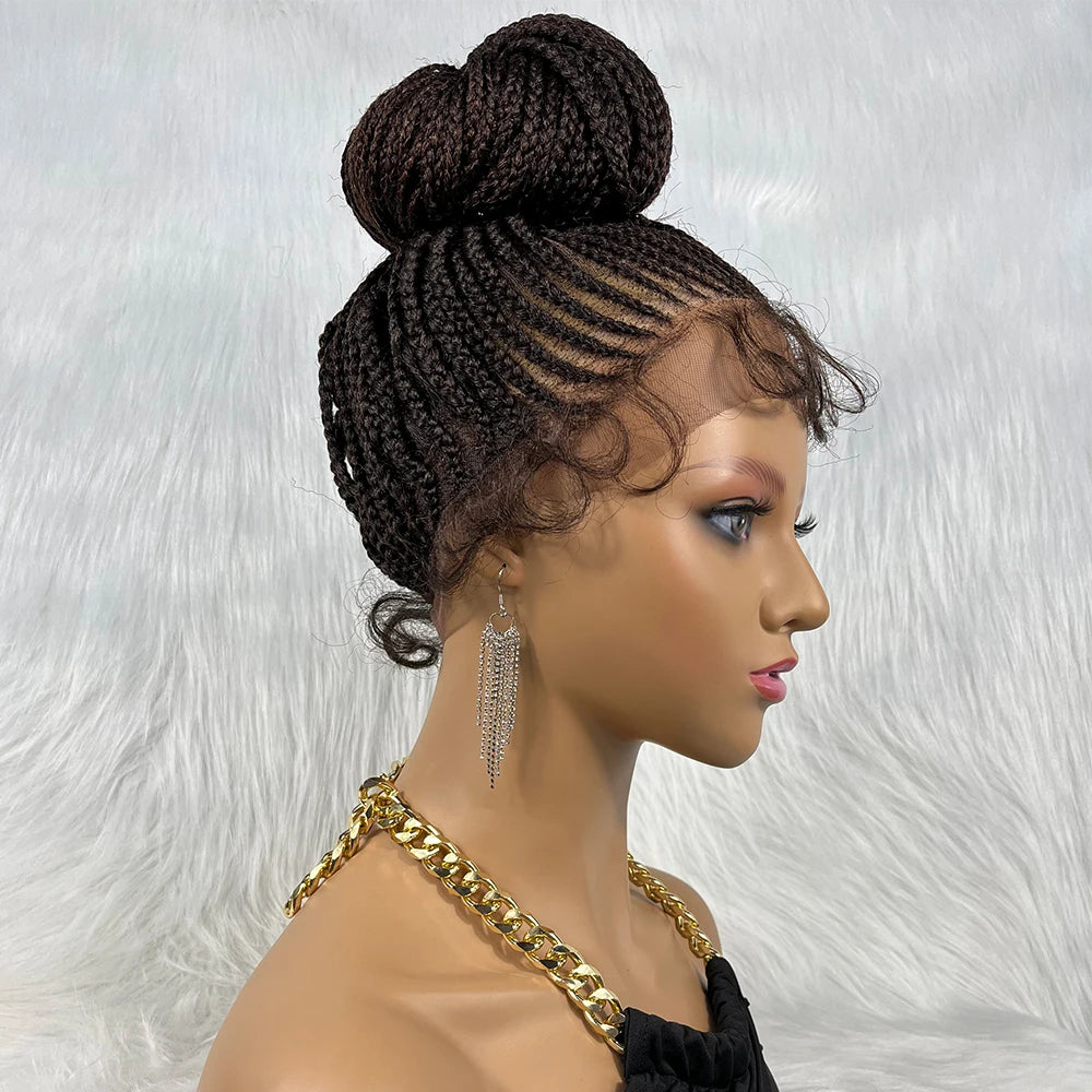 30" Braided Lace Front Wig for Black Women | African Braids with Baby Hair | Synthetic Glueless Mat Wig