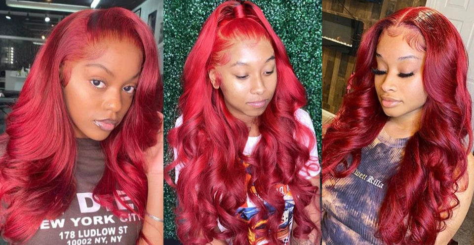 Rebecca Oxblood Red Body Wave Bundles with Closure | 3 Brazilian Remy Human Hair Weave & Closure Set Luxegan