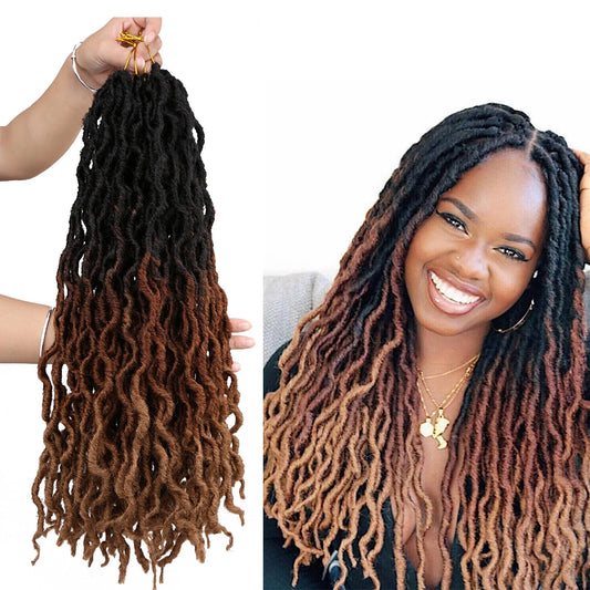 Goddess Faux Locs Crochet Hair | Soft Curly Ombre Dreadlock Extensions (Synthetic Braiding) Luxegan