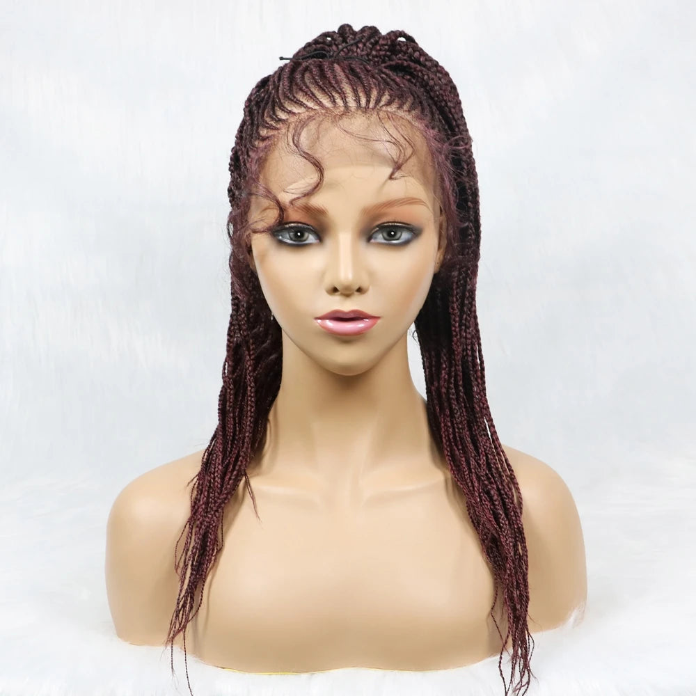 30" Braided Lace Front Wig for Black Women | African Braids with Baby Hair | Synthetic Glueless Mat Wig