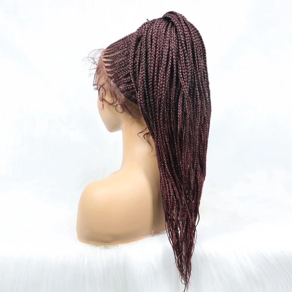 30" Braided Lace Front Wig for Black Women | African Braids with Baby Hair | Synthetic Glueless Mat Wig