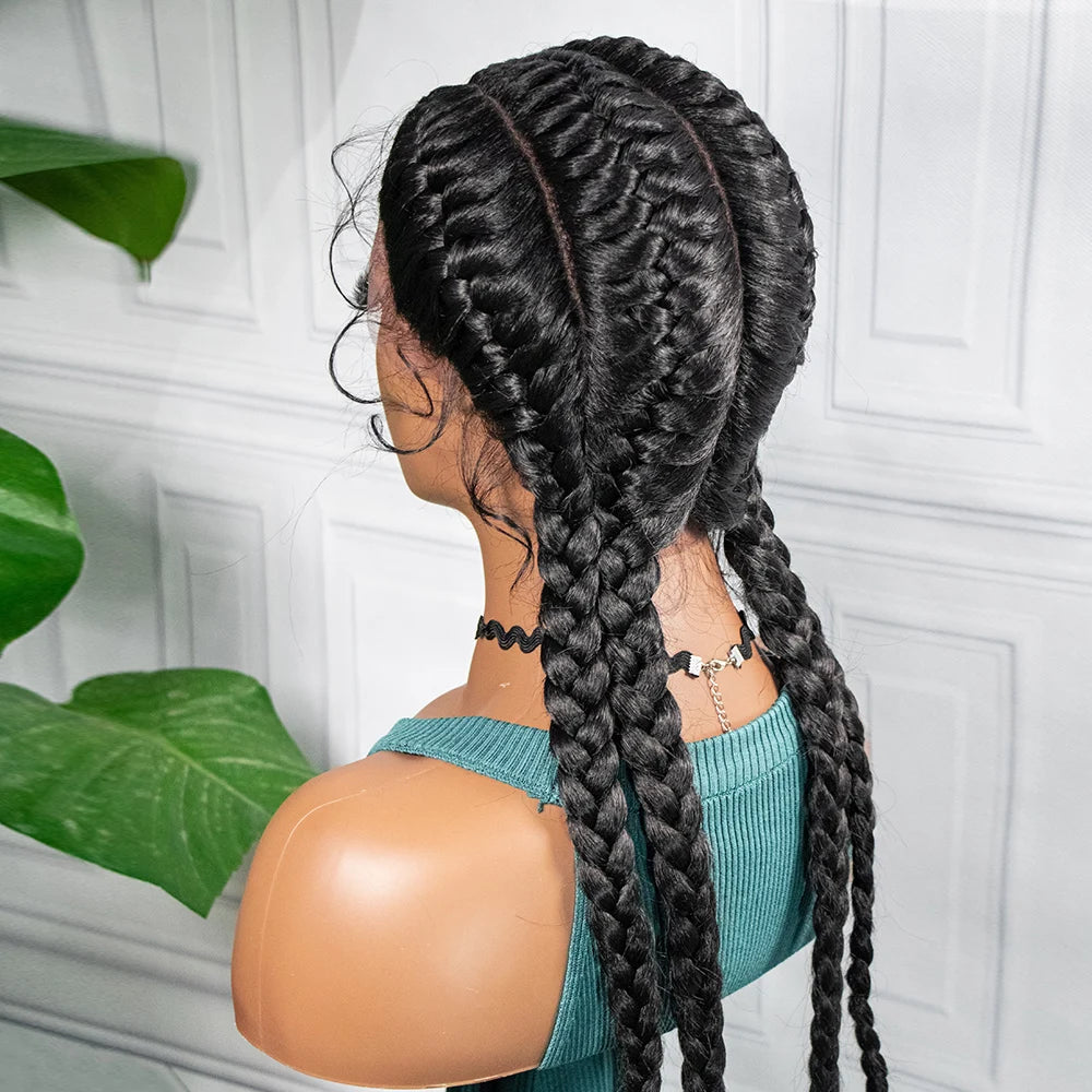 26" Box Braids Wig with Baby Hair | Synthetic Lace Front Luxegan