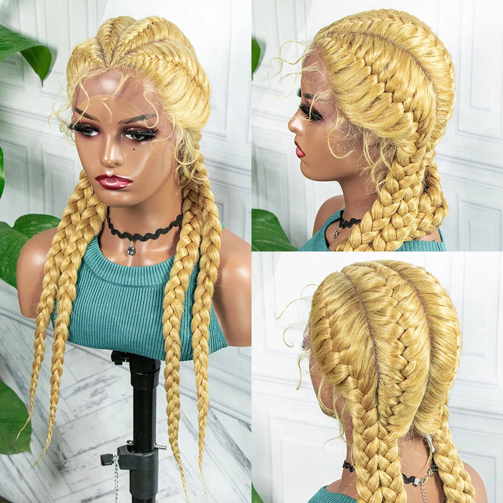 26" Box Braids Wig with Baby Hair | Synthetic Lace Front Luxegan