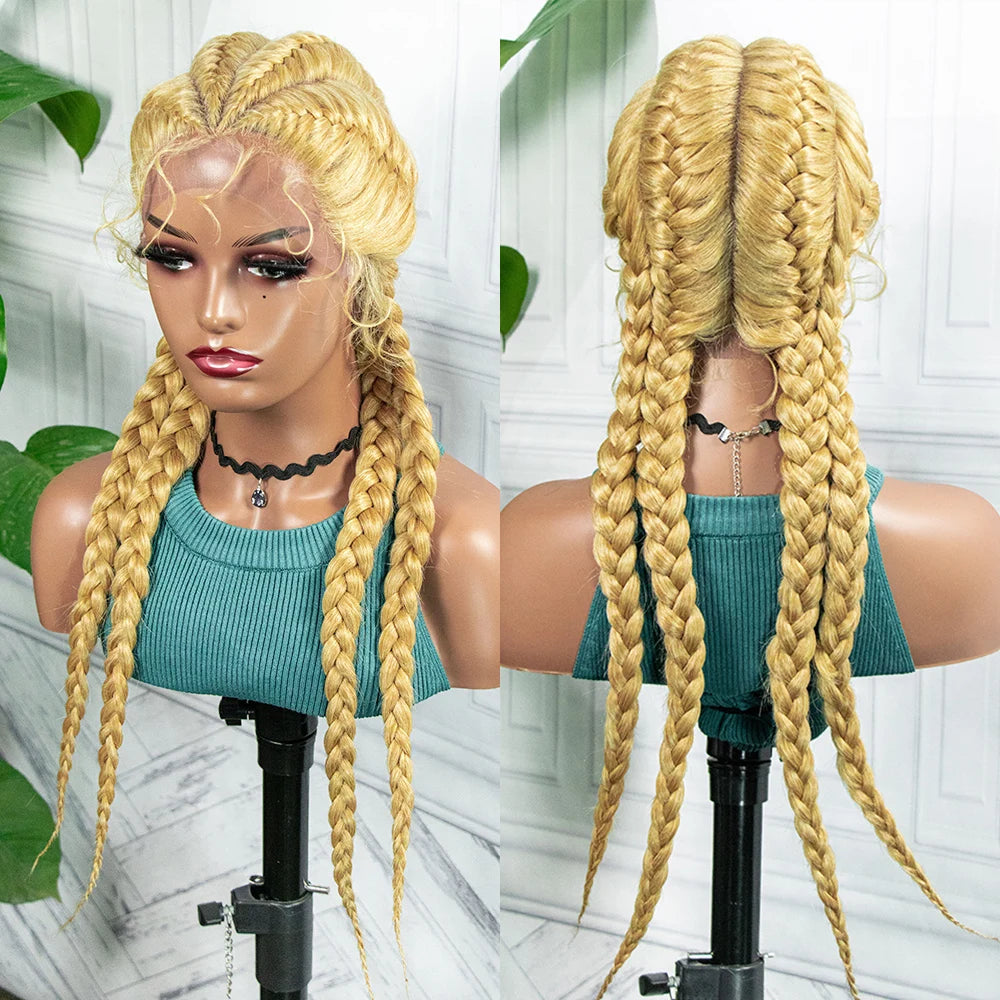 26" Box Braids Wig with Baby Hair | Synthetic Lace Front Luxegan