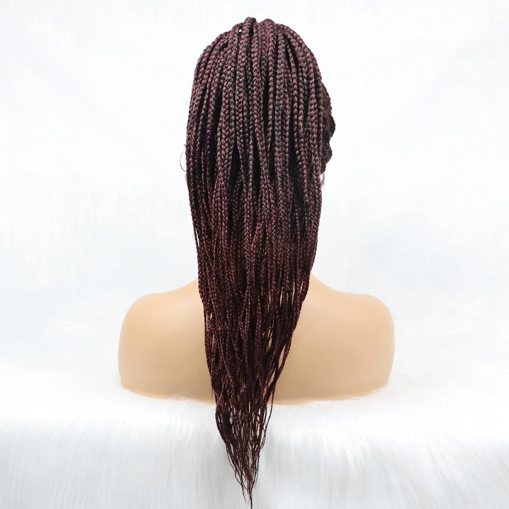 30" Braided Lace Front Wig for Black Women | African Braids with Baby Hair | Synthetic Glueless Mat Wig