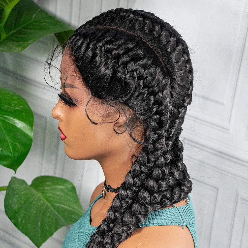 26" Box Braids Wig with Baby Hair | Synthetic Lace Front Luxegan