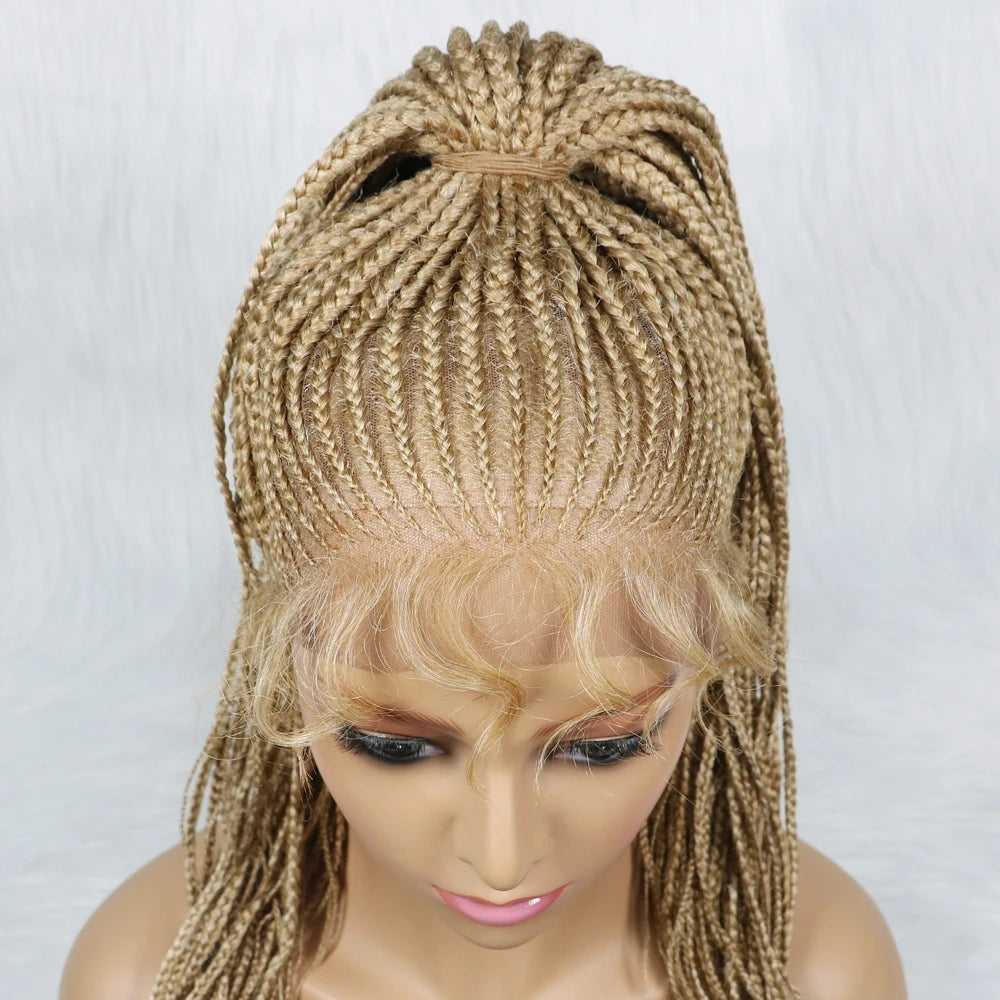 30" Braided Lace Front Wig for Black Women | African Braids with Baby Hair | Synthetic Glueless Mat Wig