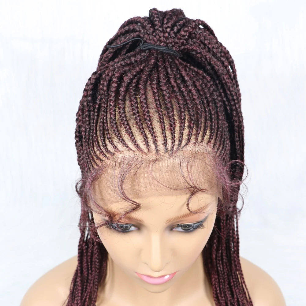 30" Braided Lace Front Wig for Black Women | African Braids with Baby Hair | Synthetic Glueless Mat Wig