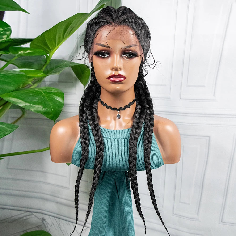 26" Box Braids Wig with Baby Hair | Synthetic Lace Front Luxegan
