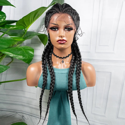 26" Box Braids Wig with Baby Hair | Synthetic Lace Front Luxegan
