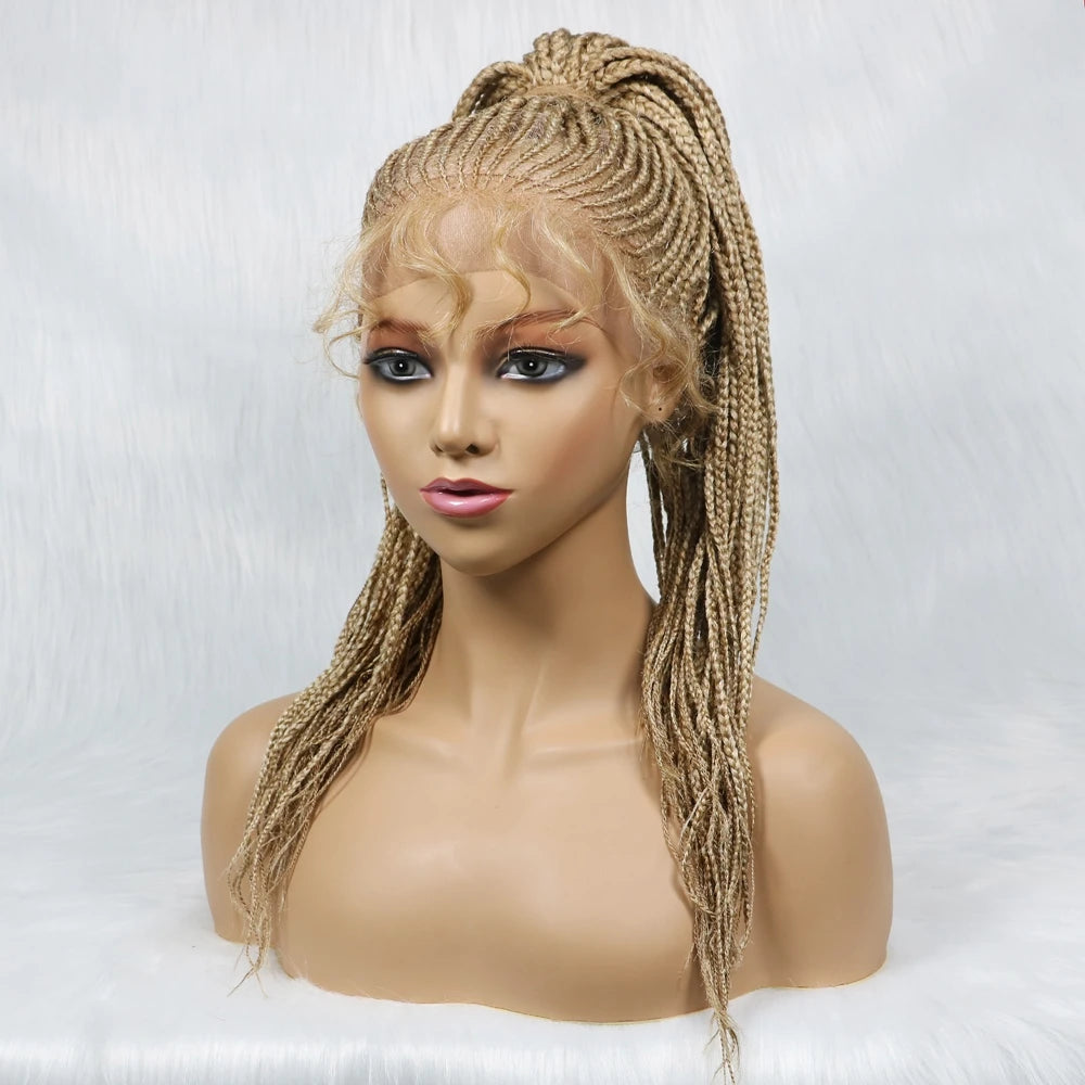30" Braided Lace Front Wig for Black Women | African Braids with Baby Hair | Synthetic Glueless Mat Wig