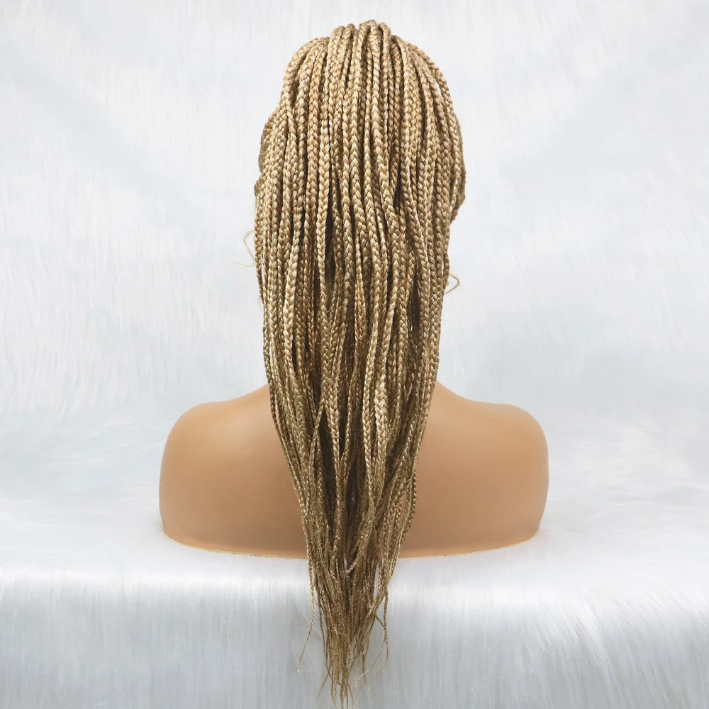 30" Braided Lace Front Wig for Black Women | African Braids with Baby Hair | Synthetic Glueless Mat Wig
