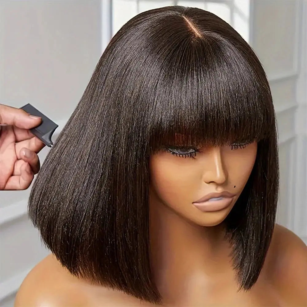 Wear And Go Glueless Short Bob Wig with bangs | Black Luxegan