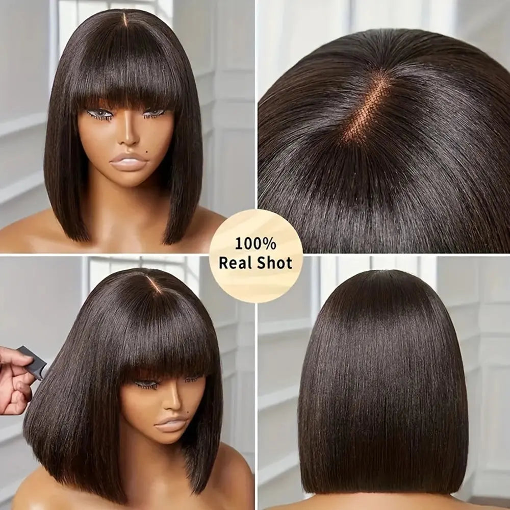 Wear And Go Glueless Short Bob Wig with bangs | Black Luxegan
