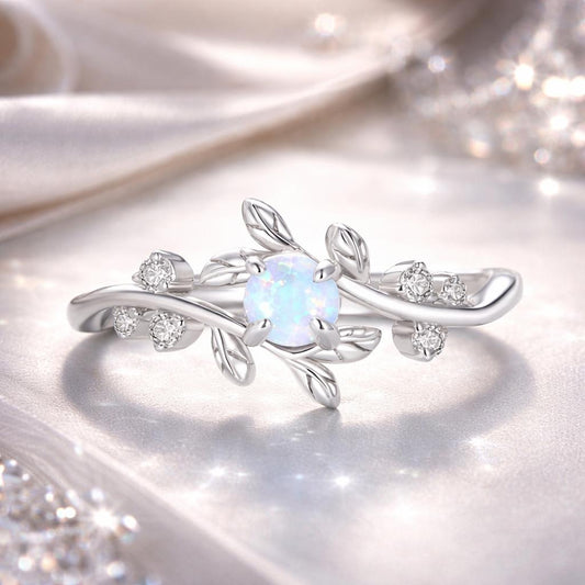 Anillo de Ópalo y Circonita Cúbica de Plata de Ley 925 de 0,2 cm, Talla 6.0 para Mujer