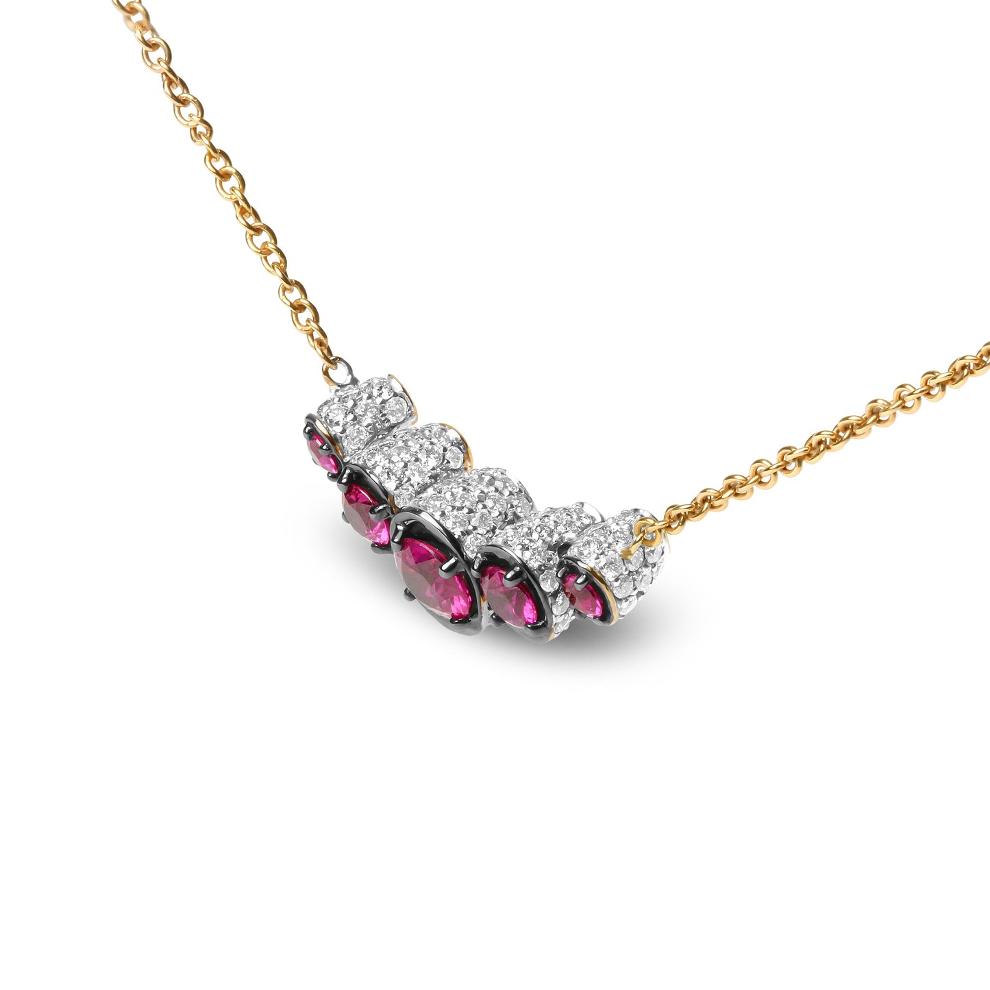 Collar tipo gargantilla de barra curva con pavé de diamantes de 3/4 quilates y rubíes rojos graduados en oro rosa de 18 quilates (color G-H, claridad SI1-SI2) - Ajustable hasta 35,56 cm - 41,91 cm