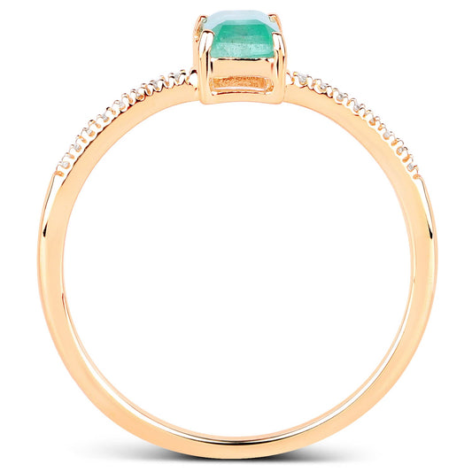 Anillo de oro amarillo de 14 quilates con esmeralda zambiana auténtica de 0,59 quilates y diamantes blancos