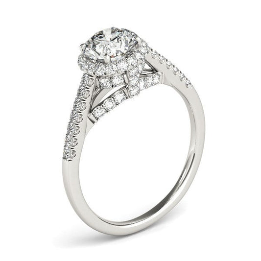 Anillo de compromiso de oro blanco de 14 quilates con diamantes redondos pavé (1 3/8 cttw)