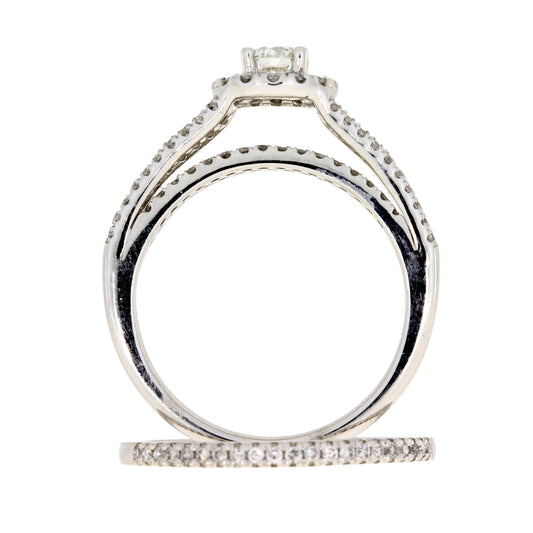 Juego de anillo de compromiso con diamante de 1,00 ct en oro blanco de 14 kt