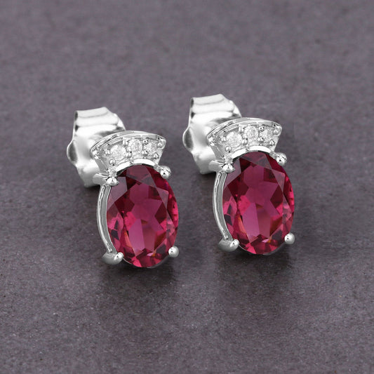 Pendientes de 1,35 quilates de turmalina rosa auténtica y diamante blanco en oro blanco de 14 quilates