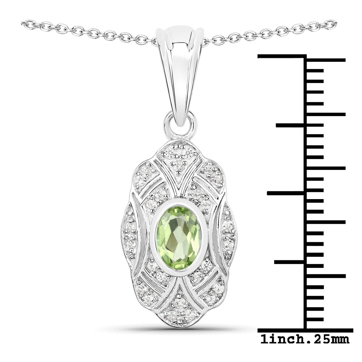 Colgante de plata de ley .925 con peridoto genuino de 0.55 quilates y topacio blanco