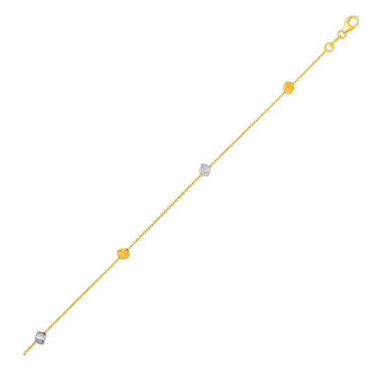 Pulsera de oro bicolor de 14k con cubos pulidos