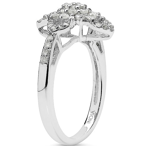 Anillo de Plata de ley .925 con Diamante Blanco y Diamante Amarillo Genuinos de 0.63 Quilates