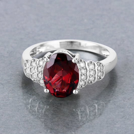 Anillo de oro blanco de 14K con rodolita genuina de 2,87 quilates y diamantes blancos