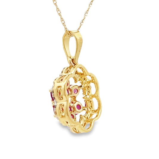 Colgantes de moda de .46ct con rubí y diamante, oro amarillo de 10KT