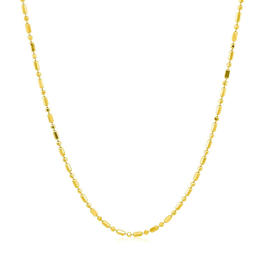 Cadena de cuentas alternas de oro amarillo de 14k con corte de diamante de 1.2 mm