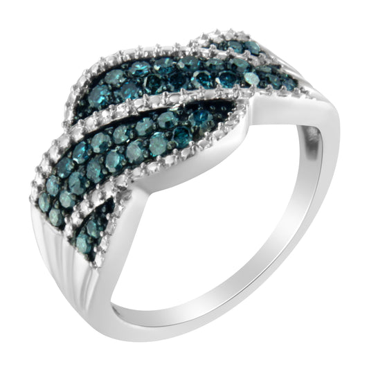 Anillo de cóctel de plata de ley .925 con diamantes azules tratados (1/2 Cttw, color azul tratado, claridad I2-I3) - Talla 6-3/4