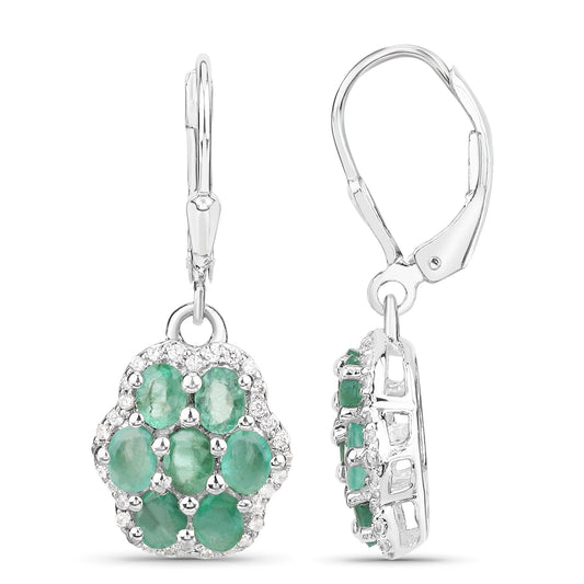 2.48 Carat Genuine Zambian Emerald and White Zircon .925 Sterling Silver Earrings - view 2