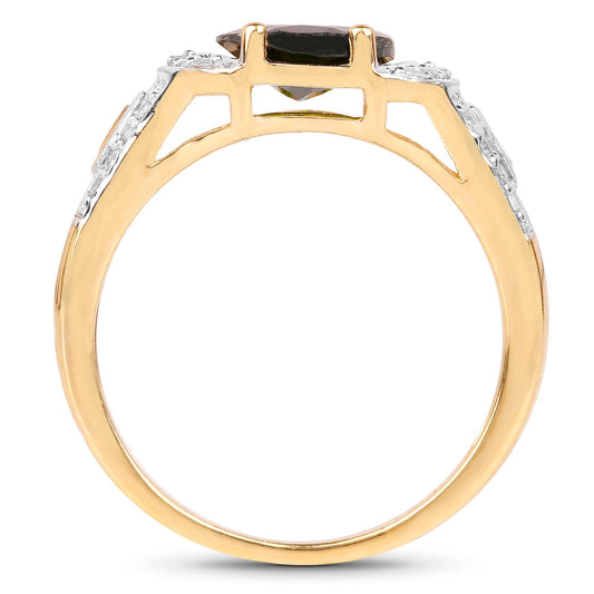 Anillo de plata de ley 925 chapado en oro amarillo de 18K con diópsido de cromo genuino de 2,79 quilates y topacio blanco