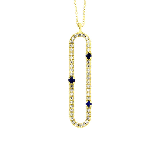 Colgantes de moda de diamante y zafiro de oro amarillo de 14 K