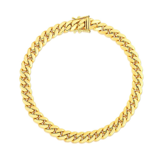 Pulsera de oro amarillo macizo de 14k clásica cubana de Miami de 7.0mm