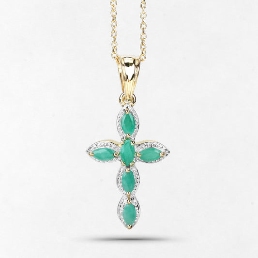 18K Yellow Gold Plated 0.84 Carat Genuine Emerald .925 Sterling Silver Pendant