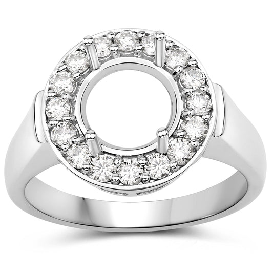 Anillo Semimontado de Oro Blanco de 14K con Diamante Blanco Genuino de 0,48 Quilates - para Gema Redonda de 8,00mm
