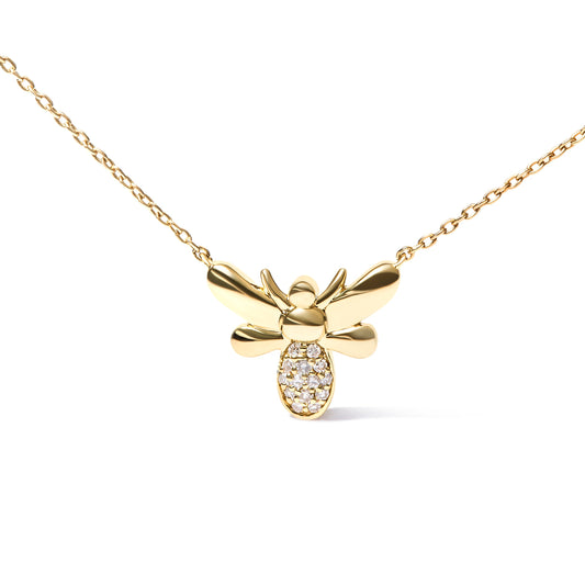 Colgante de abeja acentuado con diamantes de oro amarillo de 10 quilates, collar de 18 pulgadas (color H-I, claridad I1-I2)